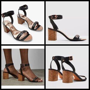 💕TED BAKER💕 Biah Ankle Strap Studded Bow Block Heel Sandals Black EU 39.5 NWT